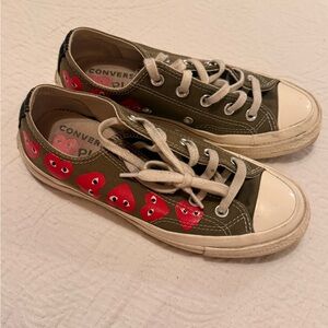 Converse Olive Green Sneakers with Red Heart Accents